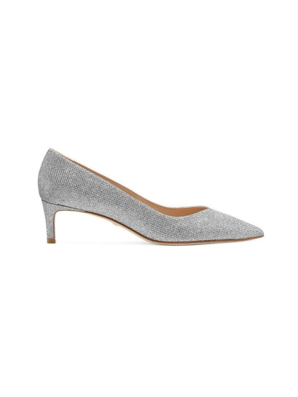 Stuart Weitzman Silver Glitter Low Heel Pointed Toe Pumps
